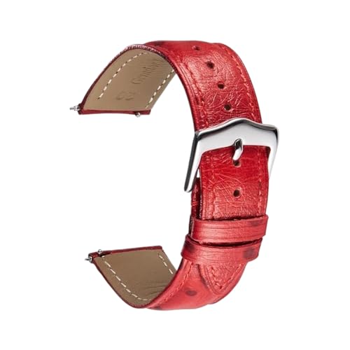 KONGNY 18mm 20mm 22mm Uhrenarmband Leder Vintage Strauß Muster Armband Schnellverschluss, Rot, 22mm von KONGNY