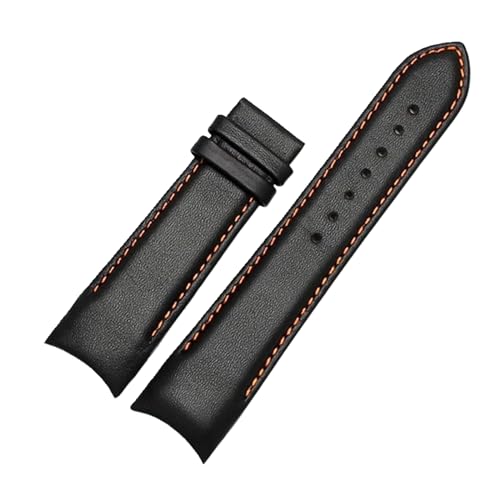 KONGNY 22mm 23mm 24mm Echtleder-Armband mit gebogenem Ende für Herren, ORAGNE LINE-NO BK, 22mm von KONGNY