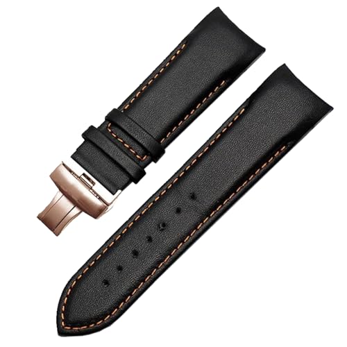 KONGNY 22mm 23mm 24mm Echtleder-Armband mit gebogenem Ende für Herren, Oragne Line-Roegold, 23mm von KONGNY