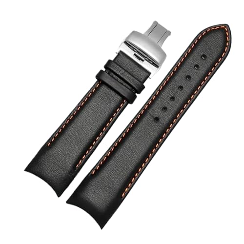 KONGNY 22mm 23mm 24mm Echtleder-Armband mit gebogenem Ende für Herren, Oragne Line-Silver, 24mm von KONGNY