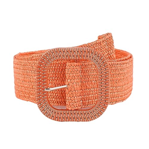 KONGNY Boho Orange Elastischen Breiten Gürtel frauen Bund Sommer Strand Pp Stroh Geflochtene Gürtel Weibliche Kleid Hemd Taille Gürtel, Z22082304 von KONGNY