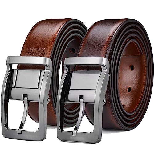 KONGNY Männer Leder reversibler Gürtel drehte Schnalle zwei in einem, 0068-Cognac Light BR, 150cm (Taille 135cm) von KONGNY