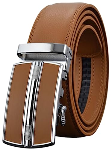 KONGNY Männergürtel Automatische Schnalle Lederband Schwarzbraun für Herrengürtel, Hellbraun, 130cm von KONGNY