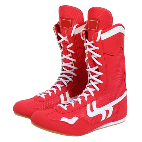 KONJACLY Boxschuhe Für Herren, Wrestlingschuhe Für Teenager Atmungsaktive High Top Kickboxen Sparringstrainer Atmungsaktive Boxstiefel,Rot,45 EU von KONJACLY