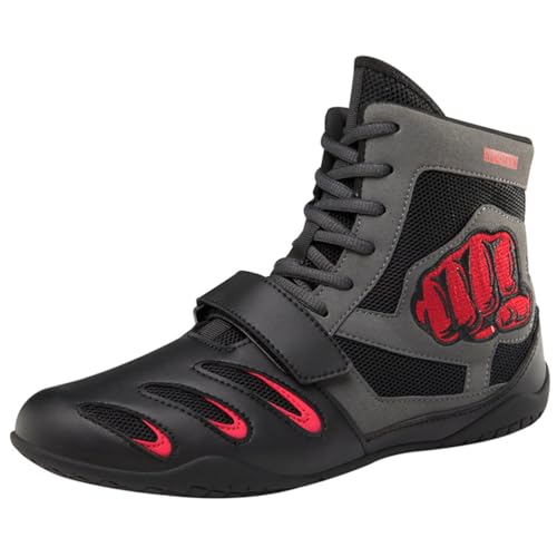 KONJACLY Damen Herren Boxschuhe Mesh Leichte Kickboxen Kampf Training Turnschuhe Unisex Jugend Wrestling Stiefel,Grau,34 EU von KONJACLY