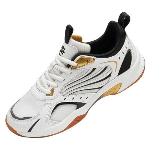 KONJACLY Herren Badminton Schuhe Casual Pickleball Tennis Sneakers Atmungsaktive Leichte Fitness Sportschuhe,Gold,43 EU von KONJACLY