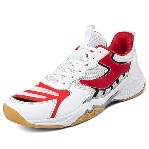 KONJACLY Herren Badminton Turnschuhe rutschfeste Tennis Sportschuhe Bequeme Badminton Squash Trainingsschuhe,Rot,39 EU von KONJACLY