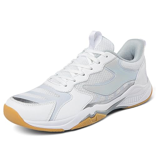 KONJACLY Herren Badminton Turnschuhe rutschfeste Tennis Sportschuhe Bequeme Badminton Squash Trainingsschuhe,Weiß,41 EU von KONJACLY