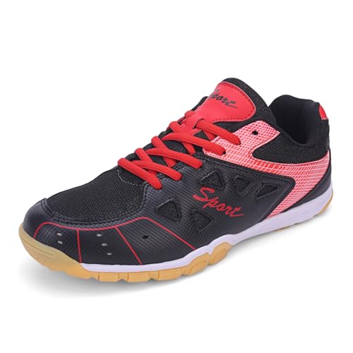 KONJACLY Herren Damen Badminton Schuhe Atmungsaktive Leichte Pickleball Turnschuhe rutschfeste Low Top Volleyball Wanderschuhe,Rot,38 EU von KONJACLY