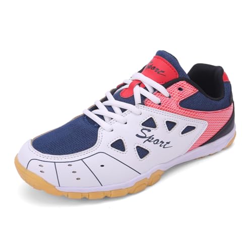 KONJACLY Herren Damen Badminton Schuhe Atmungsaktive Leichte Pickleball Turnschuhe rutschfeste Low Top Volleyball Wanderschuhe,Weiß,44 EU von KONJACLY