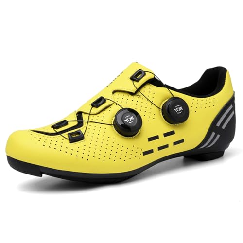 KONJACLY Herren Damen Fahrradschuh, rutschfeste Fahrradschuhe Kompatibel Mit Look SPD SPD-SL Delta Cleats Indoor/Outdoor Reitschuhe,Gelb,44 EU von KONJACLY