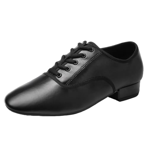 KONJACLY Herren Leder Ballsaal Tanzschuhe Schnürung Low Heel Outdoor Moderne Latin Praxis Tanzschuhe,Schwarz,39 EU von KONJACLY