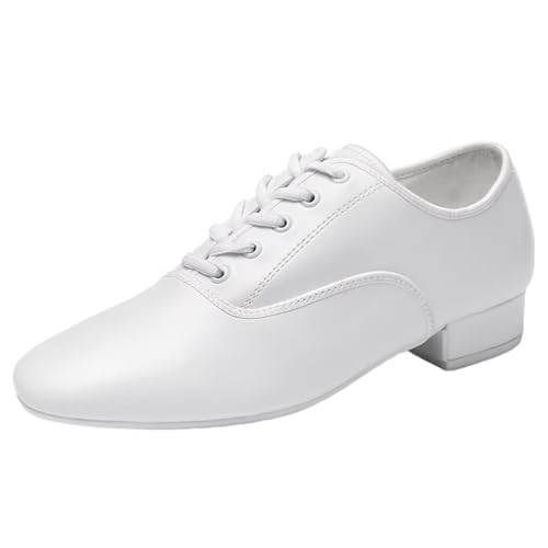 KONJACLY Herren Leder Ballsaal Tanzschuhe Schnürung Low Heel Outdoor Moderne Latin Praxis Tanzschuhe,Weiß,42 EU von KONJACLY