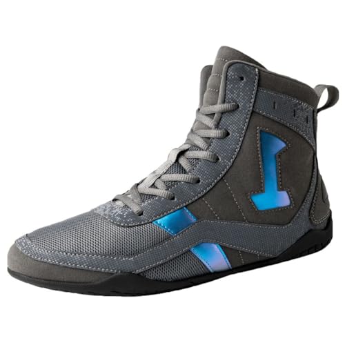 KONJACLY High Top Wrestling Schuhe, Leichte Boxstiefel Kampftrainingsschuhe Für Männer & Frauen & Jugend Sparring Sneaker,Grau,35 EU von KONJACLY