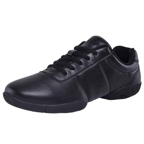 KONJACLY Jazz Cheer Tanzschuhe Schnürung Leder Cheerleading Tanz Sport Turnschuhe Für Männer Frauen Mädchen,Schwarz,35 EU von KONJACLY