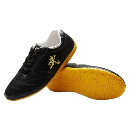 KONJACLY Leder Tai Chi Schuhe Kampfkunst Kung Fu Schuhe Leichte Traditionelle Kungfu Schuhe Anti-Rutsch Mode Qigong Trainer,Schwarz,41 EU von KONJACLY
