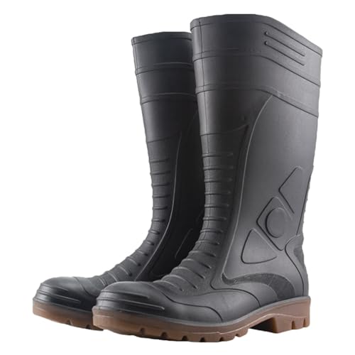 KONJACLY Stahlkappenstiefel Für Herren Leder Sicherheits-Arbeitsturnschuhe rutschfeste Konstruktion Industrielle Gummistiefel,Schwarz,43 EU von KONJACLY