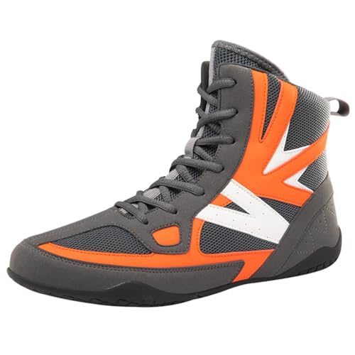 KONJACLY Wrestlingschuhe Für Männer, High Top Boxschuhe Atmungsaktive rutschfeste Kampfturnschuhe Jugend Teenager,Grau,35 EU von KONJACLY