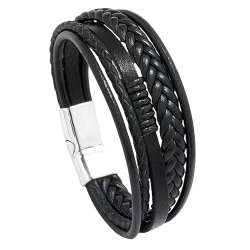 KONJEELIO Geflochtenes Lederarmband Für Männer, Gedrehtes Gewebtes Armband, Mehrschichtiges Lederseil Armband, Verstellbare Manschettenarmbänder, Vintage Punk Charm Schmuck, Geschenkidee Für Mä von KONJEELIO