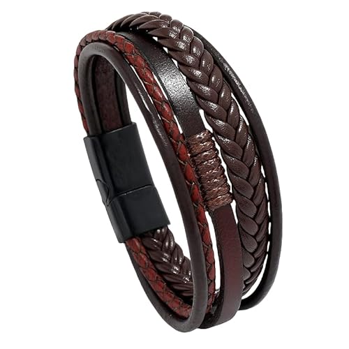 KONJEELIO Geflochtenes Lederarmband Für Männer, Gedrehtes Gewebtes Armband, Mehrschichtiges Lederseil Armband, Verstellbare Manschettenarmbänder, Vintage Punk Charm Schmuck, Geschenkidee Für Mä von KONJEELIO