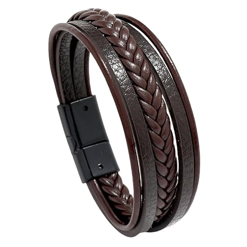 KONJEELIO Geflochtenes Lederarmband Für Männer, Gedrehtes Gewebtes Armband, Mehrschichtiges Lederseil Armband, Verstellbares Armband, Vintage Punk Charm Schmuck, Geschenkidee Für Männer Und Frau von KONJEELIO