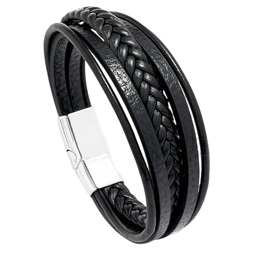 KONJEELIO Geflochtenes Lederarmband Für Männer, Gedrehtes Gewebtes Armband, Mehrschichtiges Lederseil Armband, Verstellbares Armband, Vintage Punk Charm Schmuck, Geschenkidee Für Männer Und Frau von KONJEELIO