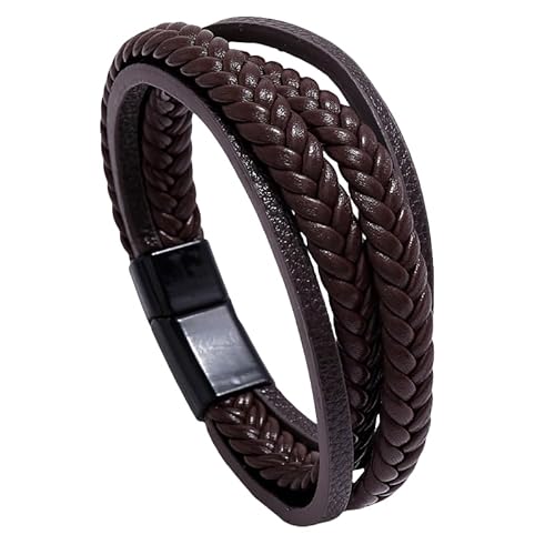 KONJEELIO Geflochtenes Lederarmband Für Männer, Stilvolles Twist Gewebearmband, Mehrschichtiges Lederseil Armband, Verstellbare Manschettenarmbänder, Vintage Charm Schmuck, Geschenkidee Für Män von KONJEELIO