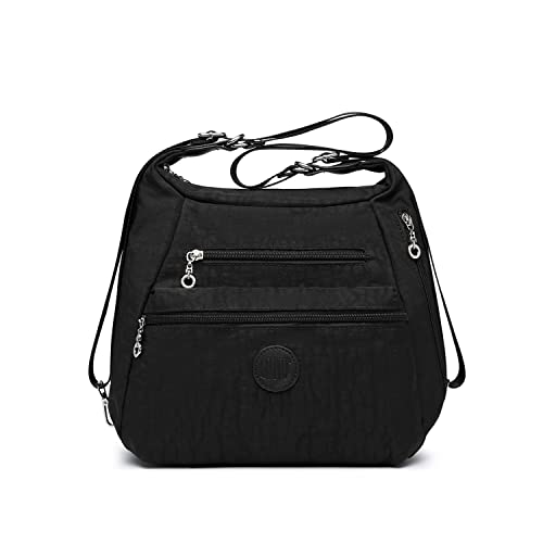 KONO Rucksack Damen Umhängetaschen Nylon Schultertaschen 3 in 1 Anti-Diebstahl Handtasche Wasserdicht Casual Daypack Schwarz von KONO