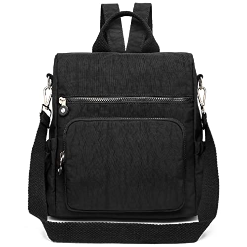 Frauen Rucksack Anti-Diebstahl-Rucksack Nylon Schultasche Damen Reisen Arbeit Tasche Casual Daypack Vintage Schulter Rucksack (Schwarz) von KONO