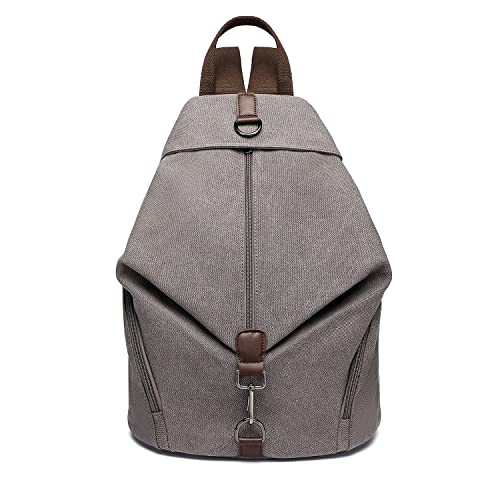 KONO Rucksack Canvas Daypack Damen Rucksäcke Vintage Umhängetasche Groß Schulterrucksäcke Reisetasche für Reise Outdoor Schule Grau von KONO