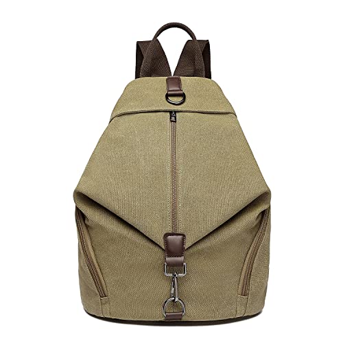 KONO Rucksack Canvas Daypack Damen Rucksäcke Vintage Umhängetasche Groß Schulterrucksäcke Reisetasche für Reise Outdoor Schule Khaki von KONO