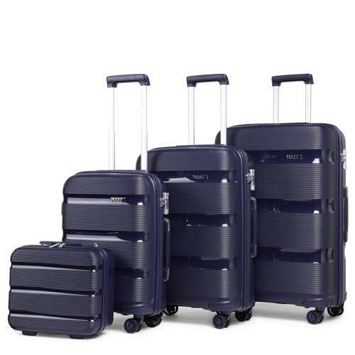 KONO Gepäck-Sets Koffer Trolleys mit Beautycase Set 4 Teilig Reisegepäck Hartschalenkoffer Reisekoffer mit 4 Rollen und TSA Schloss (Kofferset mit Kosmetikkoffer, Dunkelblau) von KONO