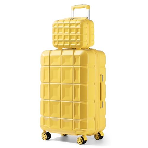 KONO Gepäck-Sets Kofferset 2 Teilig Groß Koffer mit Beautycase (72cm+Kosmetikkoffer, Gelb) von KONO