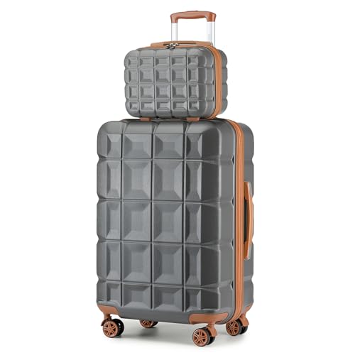 KONO Gepäck-Sets Kofferset 2 Teilig Groß Koffer mit Beautycase (72cm+Kosmetikkoffer, Grau) von KONO