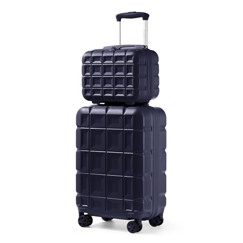 KONO Gepäck-Sets Kofferset 2 Teilig Handgepäck Koffer mit Beautycase (54cm+Kosmetikkoffer, Dunkelblau) von KONO