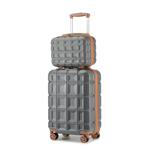 KONO Gepäck-Sets Kofferset 2 Teilig Handgepäck Koffer mit Beautycase (54cm+Kosmetikkoffer, Grau) von KONO