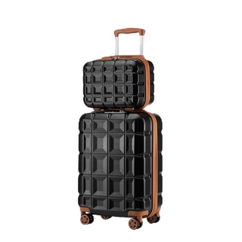 KONO Gepäck-Sets Kofferset 2 Teilig Handgepäck Koffer mit Beautycase (54cm+Kosmetikkoffer, Schwarz/Braun) von KONO