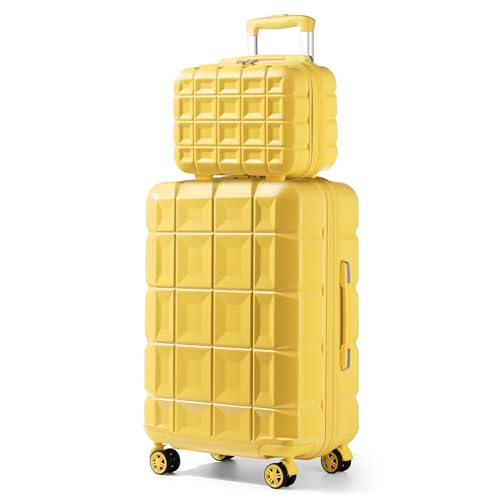 KONO Gepäck-Sets Kofferset 2 Teilig Mittelgroß Koffer mit Beautycase (62cm+Kosmetikkoffer, Gelb) von KONO