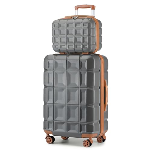 KONO Gepäck-Sets Kofferset 2 Teilig Mittelgroß Koffer mit Beautycase (62cm+Kosmetikkoffer, Grau) von KONO