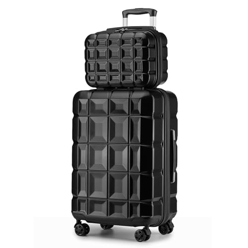 KONO Gepäck-Sets Kofferset 2 Teilig Mittelgroß Koffer mit Beautycase (62cm+Kosmetikkoffer, Schwarz) von KONO