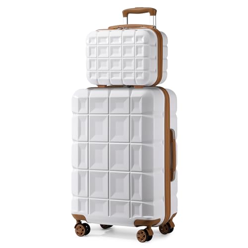 KONO Gepäck-Sets Kofferset 2 Teilig Mittelgroß Koffer mit Beautycase (62cm+Kosmetikkoffer, Weiß) von KONO