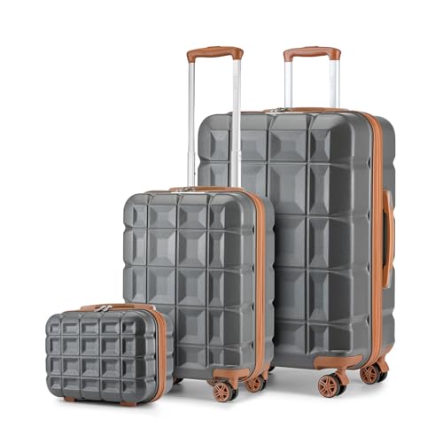 KONO Gepäck-Sets Kofferset 3 Teilig Handgepäck Koffer und Groß Koffer mit Beautycase (54cm+72cm+Kosmetikkoffer, Grau) von KONO