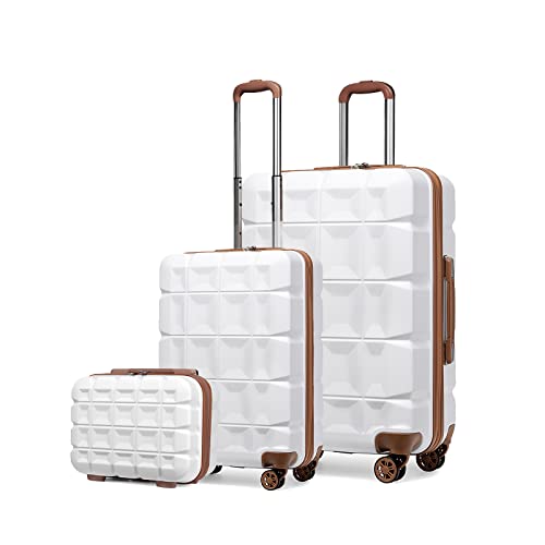 KONO Gepäck-Sets Kofferset 3 Teilig Handgepäck Koffer und Groß Koffer mit Beautycase (54cm+72cm+Kosmetikkoffer, Weiß) von KONO