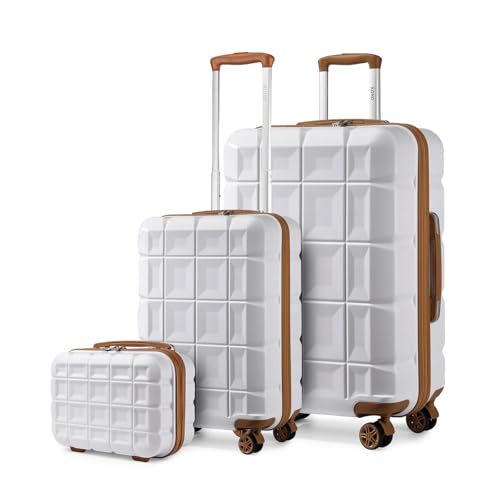 KONO Gepäck-Sets Kofferset 3 Teilig Handgepäck Koffer und Groß Koffer mit Beautycase (54cm+72cm+Kosmetikkoffer, Weiß) von KONO