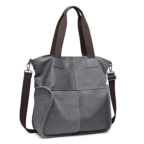 KONO Große Handtaschen für Damen Canvas Casual Hobo Umhängetasche Schultertaschen Top Griff Tote Plaid Messenger Bag für Wochenende Übernachtung Urlaub Reisen Arbeit Schule von KONO