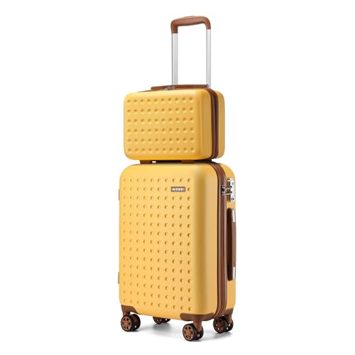 KONO Handgepäck Koffer Set mit Kosmetikkoffer Reisegepäck-Sets Beautycase Koffer Trolleys 100% ABS Reisekoffer Hartschalenkoffer Rollkoffer TSA-Schloss von KONO