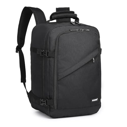 KONO Handgepäck Rucksack 55x35x20cm Reiserucksack Handgepäck Flugzeug Rucksack mit Vielen Fächern, Leichtgewicht Rucksack Herren Damen für Business Schule und Reise, 40Liter, Schwarz von KONO