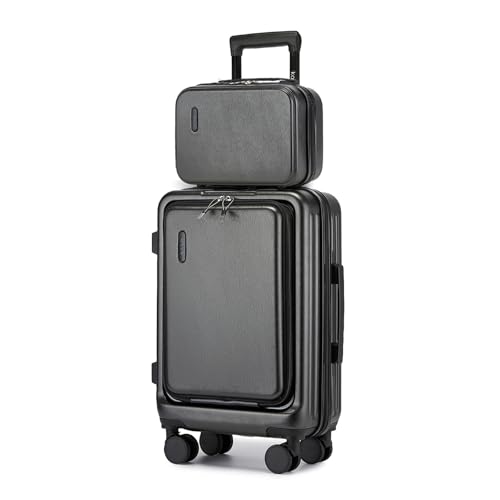 KONO Koffer Set 2 teilig einbeziehen Hartschale Beautycase und Handgepäck Koffer mit Frontfach und Laptopfach leicht aus ABS PC mit Rollen für Business und Reisen(Kofferset 2tlg,Grau) von KONO