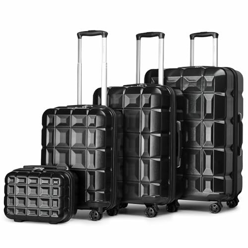 KONO Gepäck-Set 4 Teilig - Hartschalenkoffer Reisekoffer Mit TSA Schloss, Zwillingsrollen, ABS - Trolleys Mit Beautycase M-L-XL (Schwarz) von KONO
