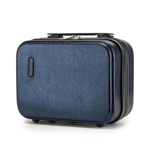 KONO Kosmetikkoffer Hartschalenkoffer Make up Koffer Beautycase für Damen aus ABS PC als Handgepäck für Reisen mit elastischem Koffergurt(Dunkelblau) von KONO